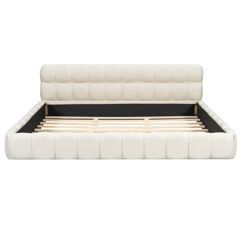 GDFStudio - Upholstered Platform Bed with Soft Linen Fabric and Solid Plywood Frame