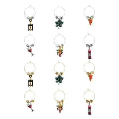 Wine Things 12-Piece Wine Charms/Wine Glass Tags/Drink Markers for Stem Glasses, Wine Tasting Party (Vineyard)