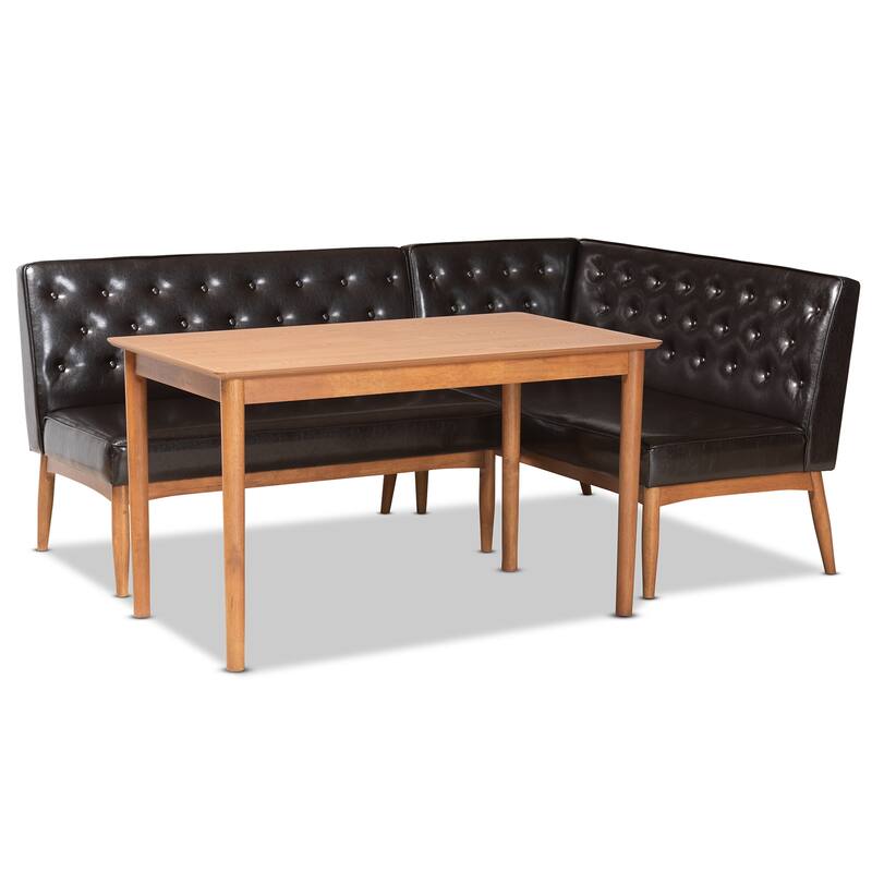 Riordan Mid-Century Upholstered and Walnut 3-PC Dining Nook Set - Black