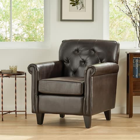 Veronica Tufted Brown Leather Club Chair by Christopher Knight Home