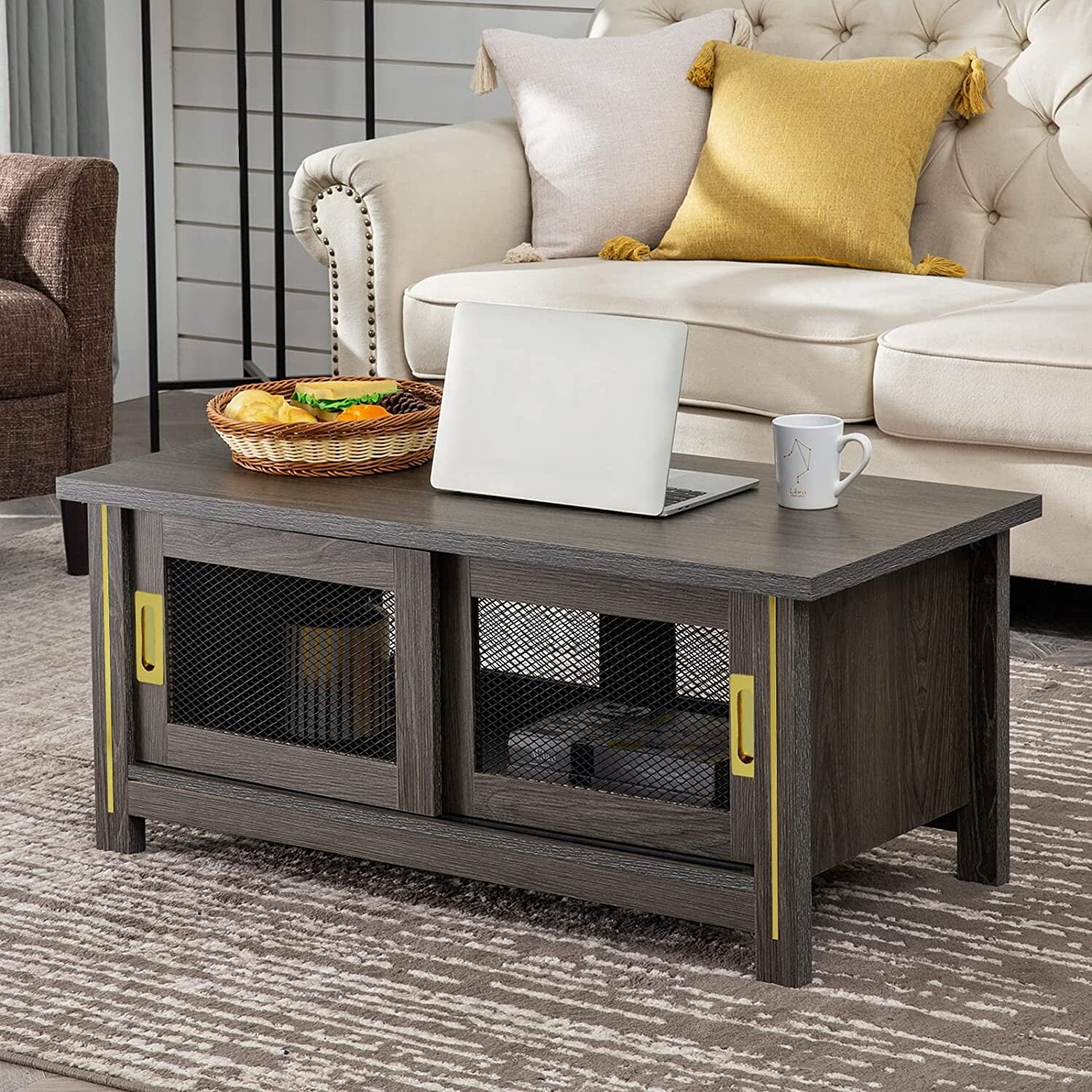 Farmhouse Coffee Table Rustic Vintage Living Room Table with Sliding Door Dark Grey Bed Bath Beyond 37181735