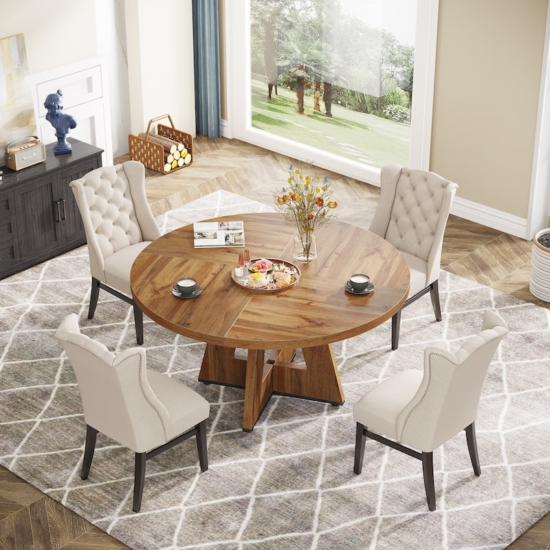 47-inch Wood Round Kitchen Dining Table for Dining Living Room