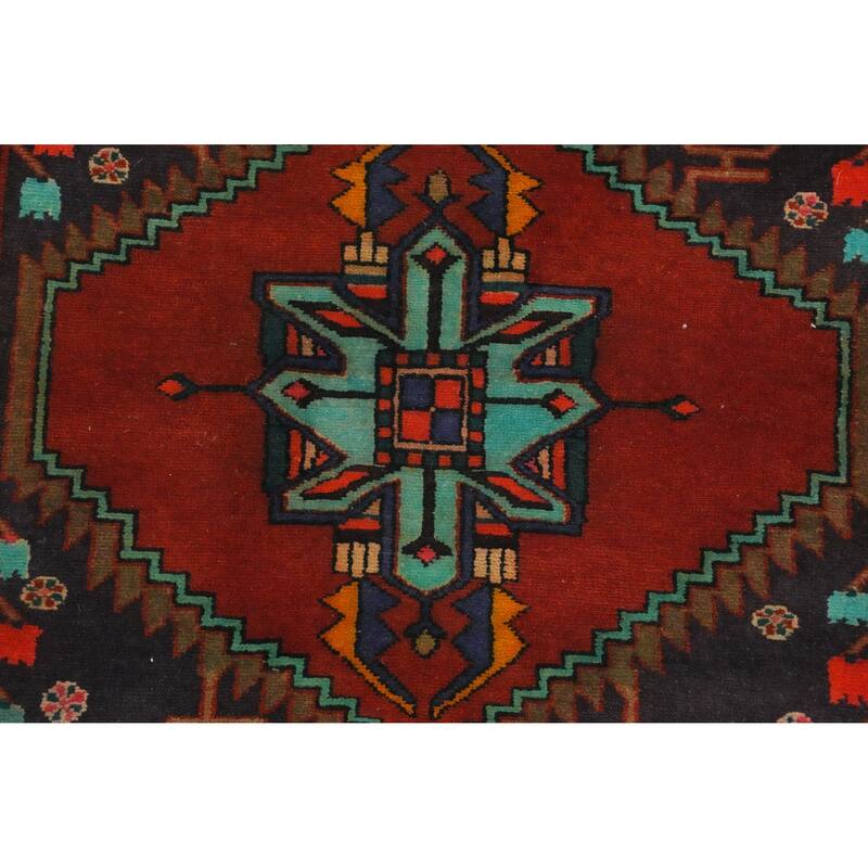 Hand Knotted Oriental 100% Wool Carpet Traditional Geometric Navy Blue & Blues Ardebil Runner Rug - 9' 6'' X 3' 5''