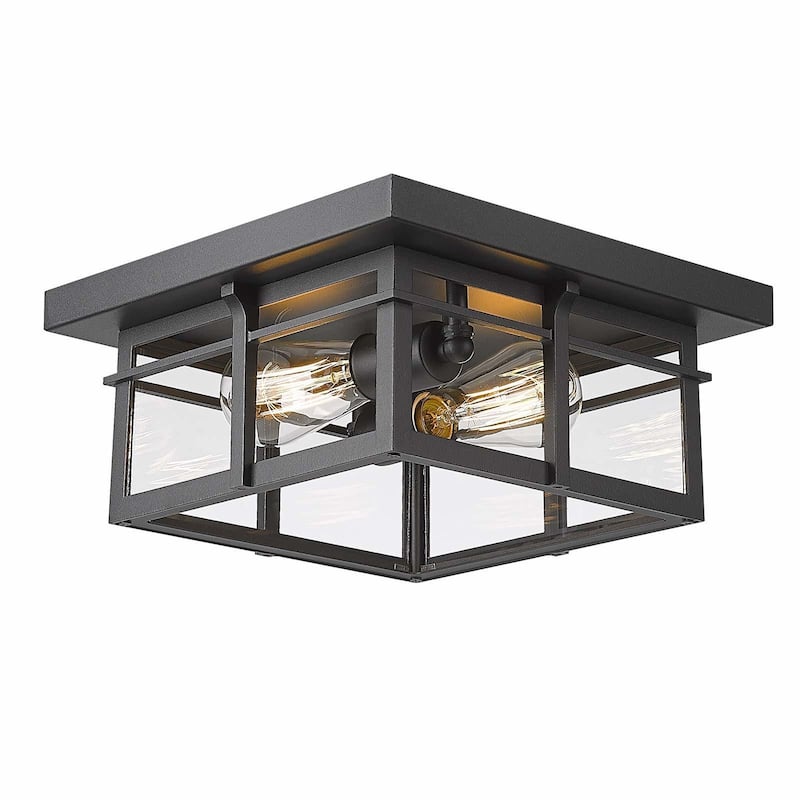 2 - Light 12.2'' Square Black Glass Shade Flush Mount Lighting - 12.2 - 12.2 - Black