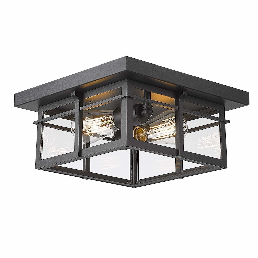 2 - Light 12.2'' Square Black Glass Shade Flush Mount Lighting - 12.2