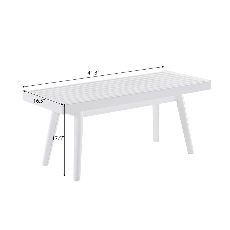 Solid Wood Slatted Bench, 41.30-Inch Long, White