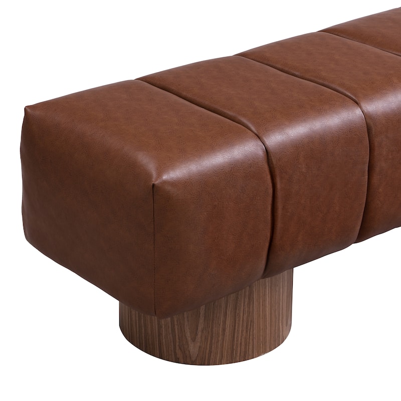 Roomfitters Upholstered Dining Bench for Dining Room, Beige Faux Leather Seat with Wood Legs, No Assembly