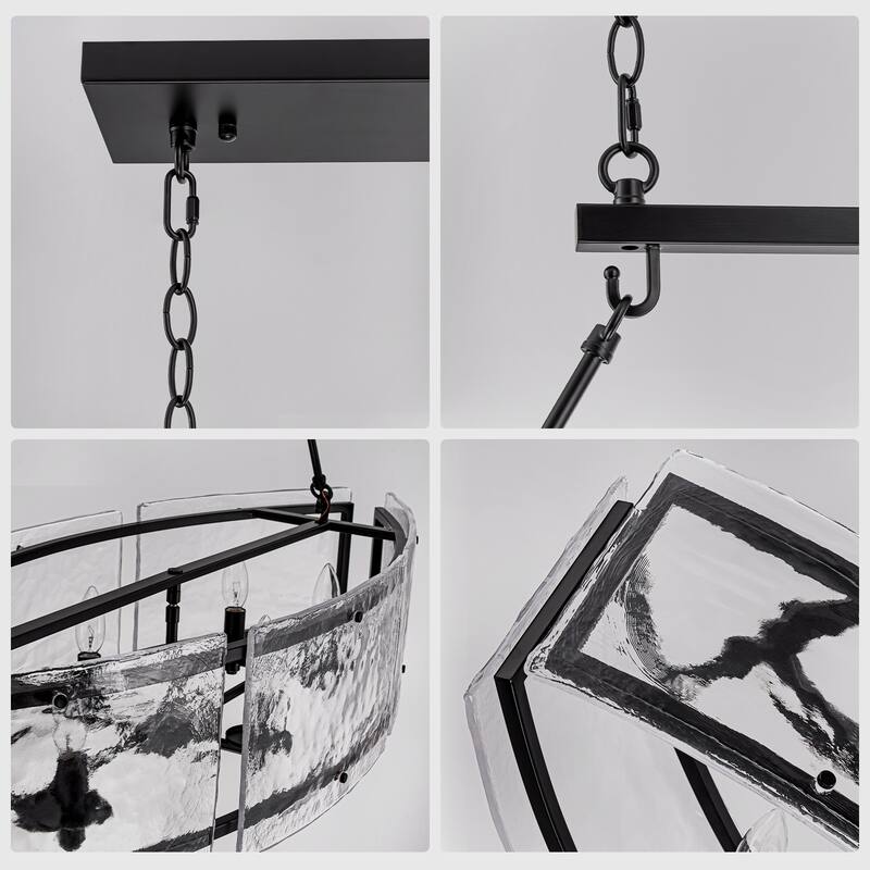 39.4" Linear 6-Light Textured Glass Chandelier Farmhouse Kitchen Island Pendant Light