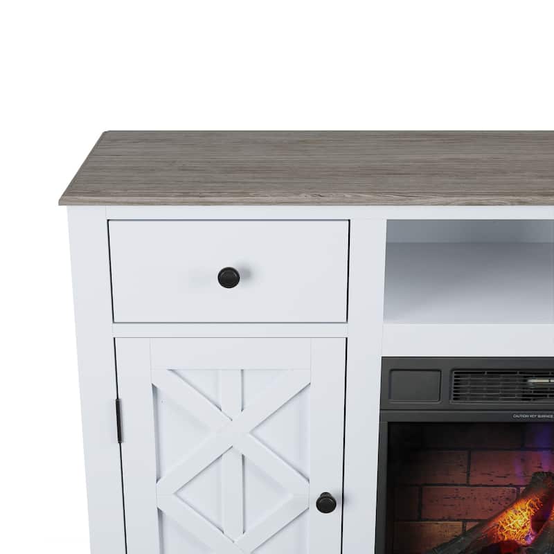 Farmhouse TV Stand with Fireplace for up to 65" TV - 60"W x 33"H x 15.5"D
