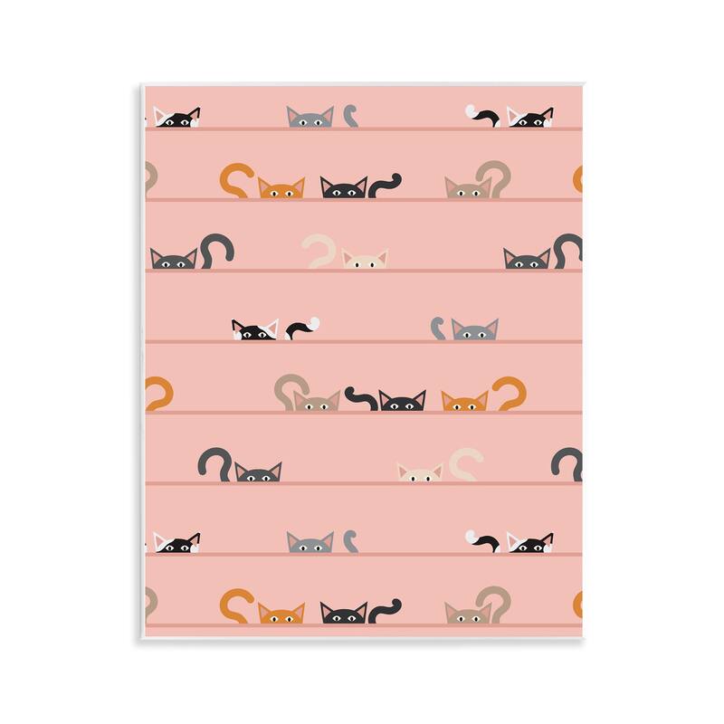 Stupell Peeking Cats on Pink Wall Plaque Art Design By Sazerelli Designs - 11 x 14