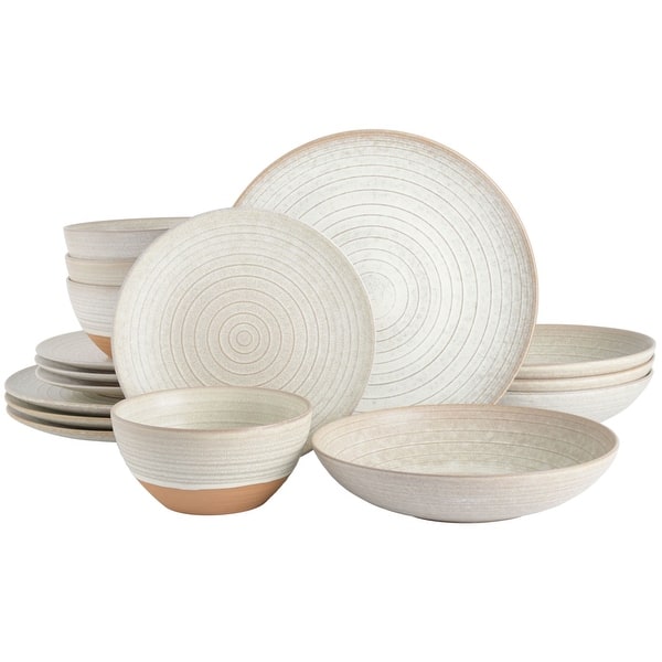 Gibson Elite Dreamweaver 16-Piece Double Bowl Reactive Glaze Terracotta Dinnerware Set - Ivory