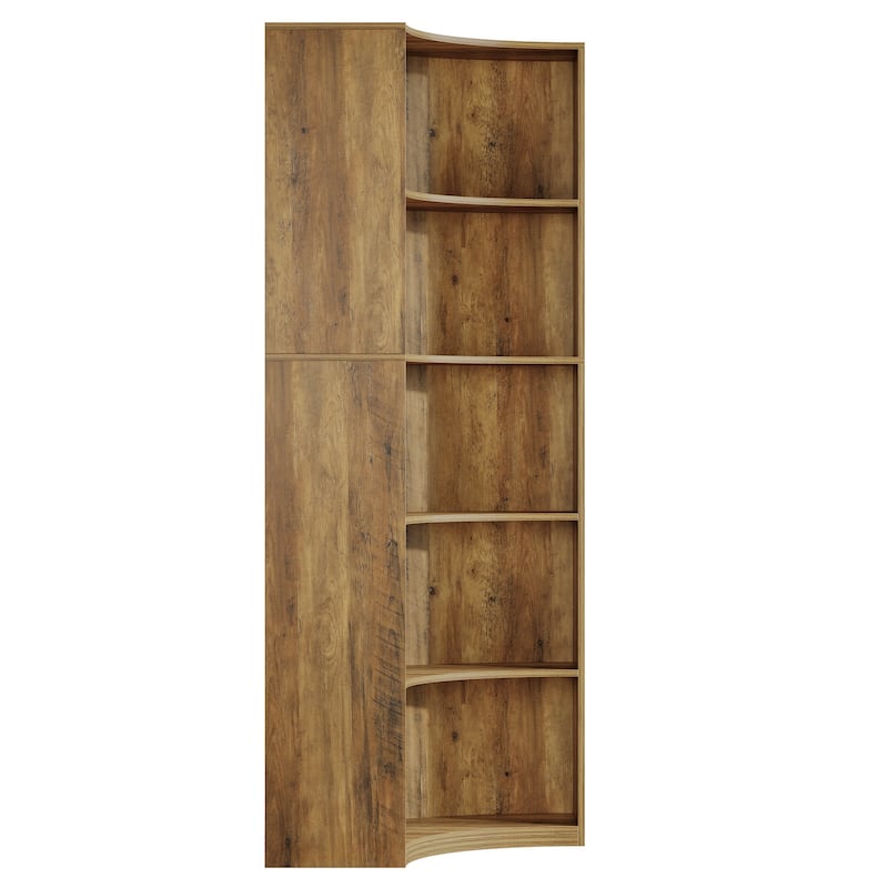 6-Tier Corner Bookshelf, 70.9" Tall Corner Shelf with Curved Edges