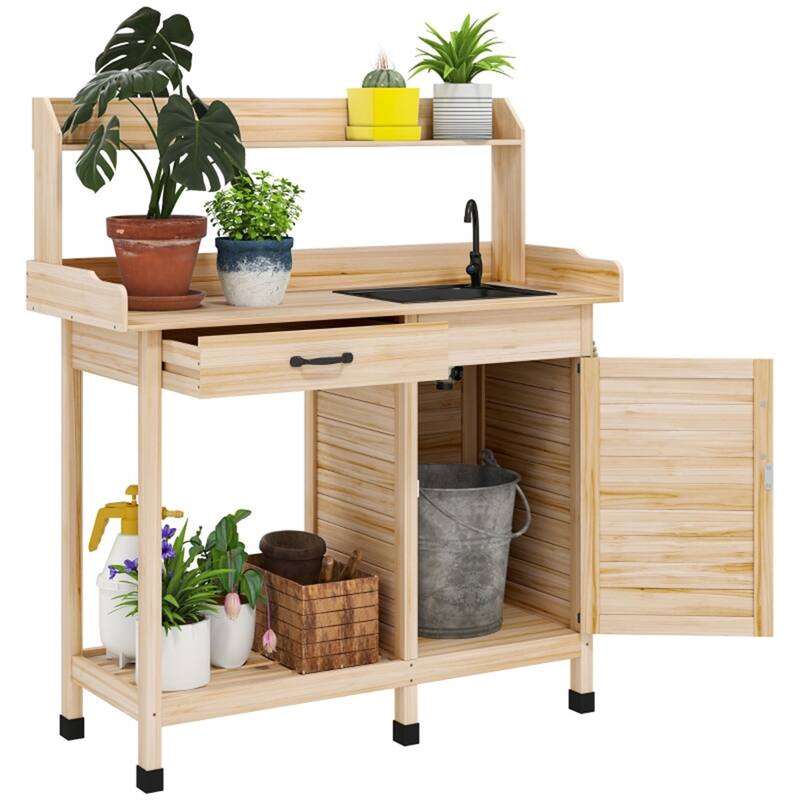 Garden Work Bench with Sink, Open Shelves & Tool Storage - 44.5" L x 18.7" W x 50.2" H