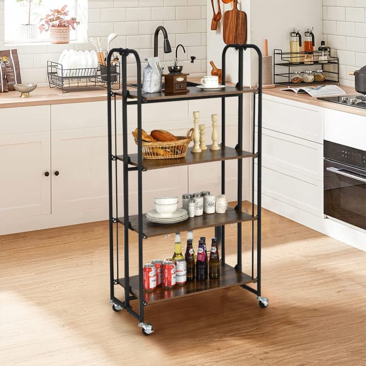 Foldable Rolling Cart with Storage Shelves for Kitchen-4-Tier - 26" x 16" x 52"(L x W x H)