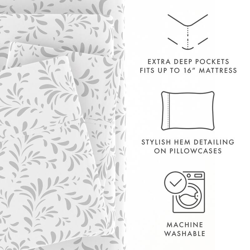 Becky Cameron Burst of Vines 4-Piece Deep Pocket Bed Sheet Set