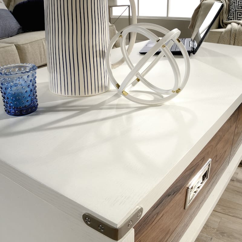 Wood Lift-Top Coffee Table with X metal legs, White/Brown - 39.21" L x 19.69" W x 18.78" H