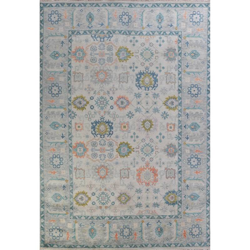 Hand Knotted Oriental 100% Wool Carpet Transitional All-Over Beige & Ivories Oushak Area Rug - 12' 2'' X 9' 1''