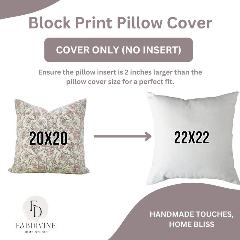 Fabdivine Soft Linen Floral Bohemian Pillow Case Hand Block Print for Home Décor