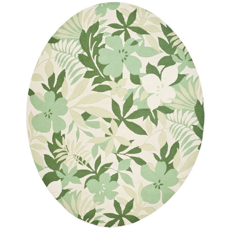 SAFAVIEH Handmade Berkeley Charlotta Botanical Wool Rug - 7'6" x 9'6" Oval - Beige/Green - Oval