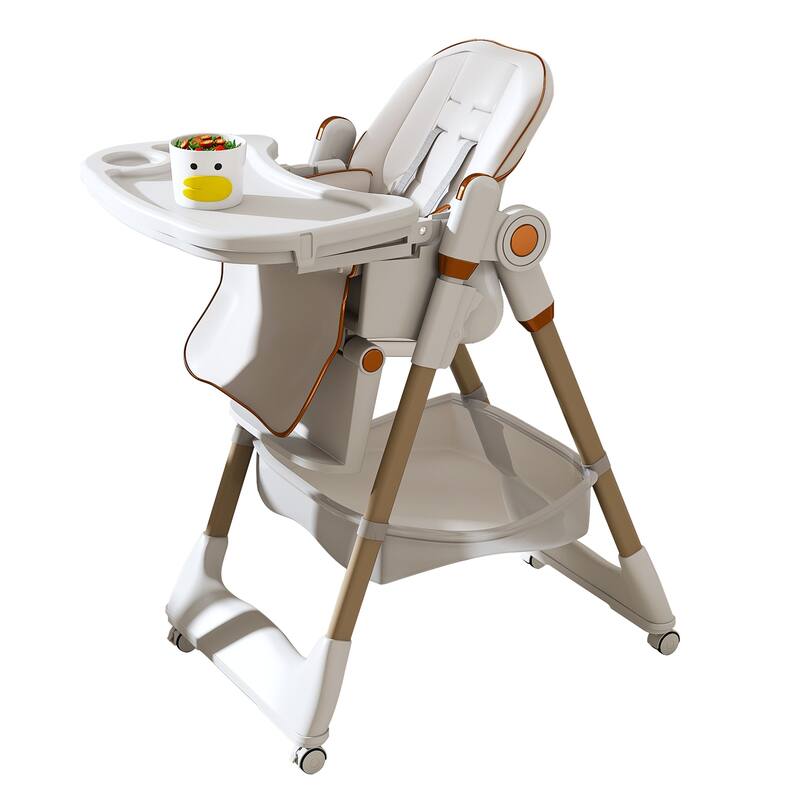 Adjustable High Chair for Babies Aged 0-6 Years with Safety Belt and Lockable Wheels