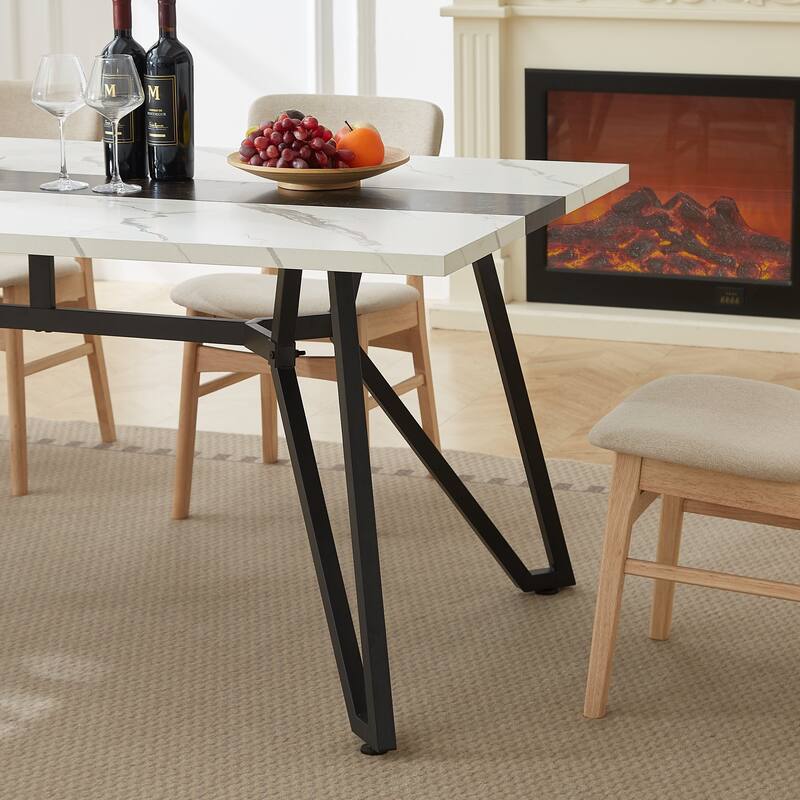 70.9"Rectangular Large Dining Table, Marble Grain Waterproof Large Desk for 6 People， NO CHAIRS