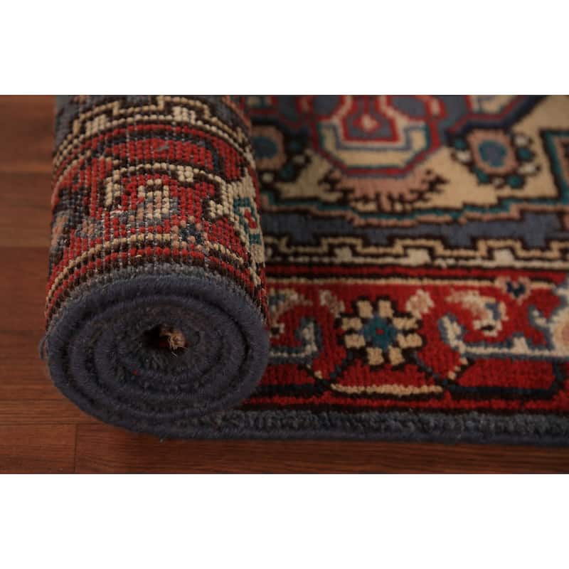 Blue Geometric Heriz Serapi Runner Rug Hand-Knotted Wool Carpet - 2'7"x 7'10"