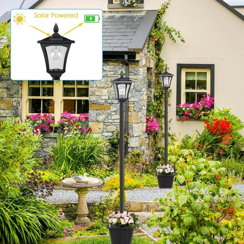 65" Solar Lamp Post Light with Planter Garden Lights Outdoor