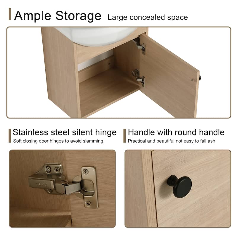 Malwee 18" Floating Bathroom Vanity, Mini Wall Mounted Bathroom Vanity with Ceramic Oval Sink and Soft Close Door