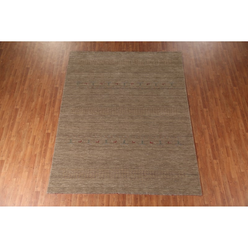 Brown Gabbeh Indian Area Rug Handmade Oriental Wool Carpet - 7'11"x 9'10"