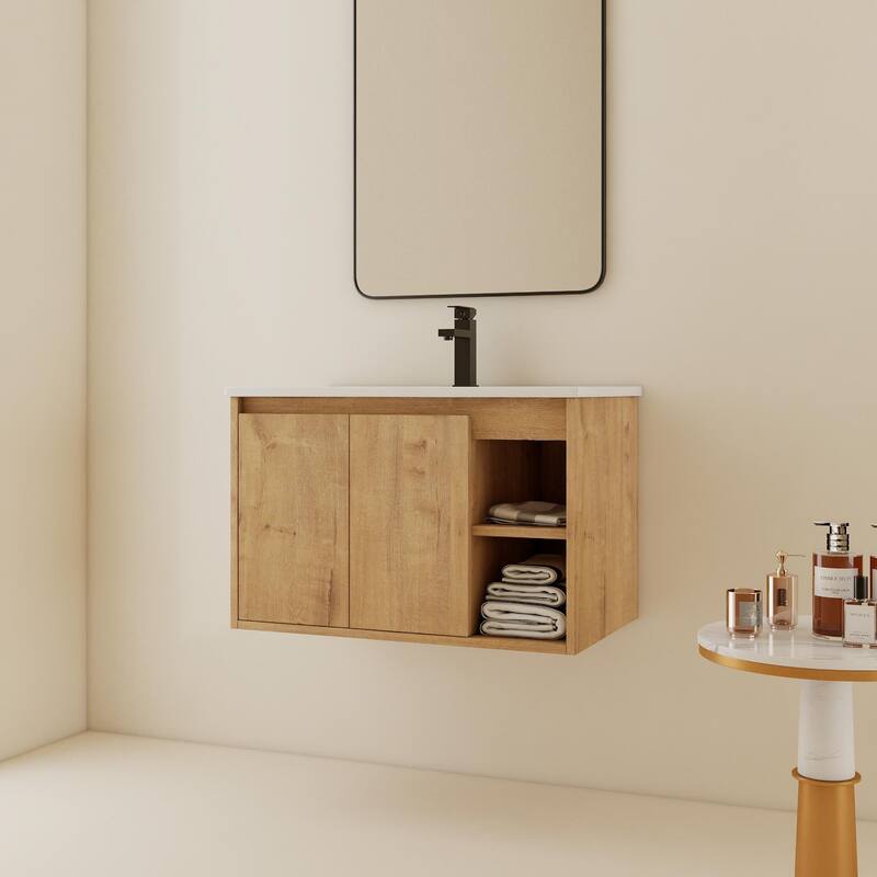 ARTCHIRLY 24/30 Inch Bathroom Vanity with Sink, Floating Bathroom Vanity with Soft Close Door and Shelf