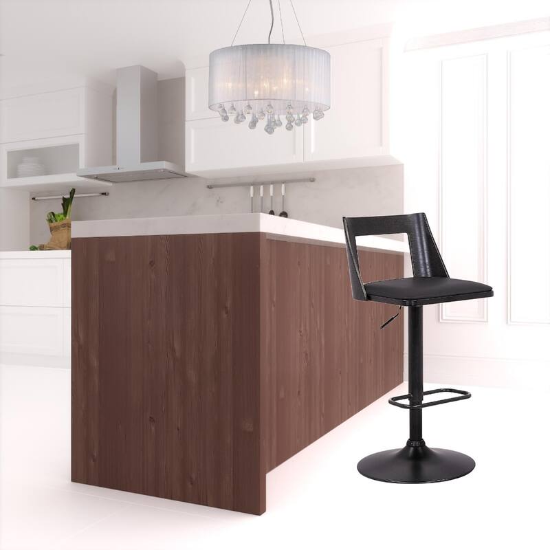 42” Tall Adjustable Swivel Bar Stool with Full Back and Black Faux Leather Seat Perfect for Bar or Kitchen Use