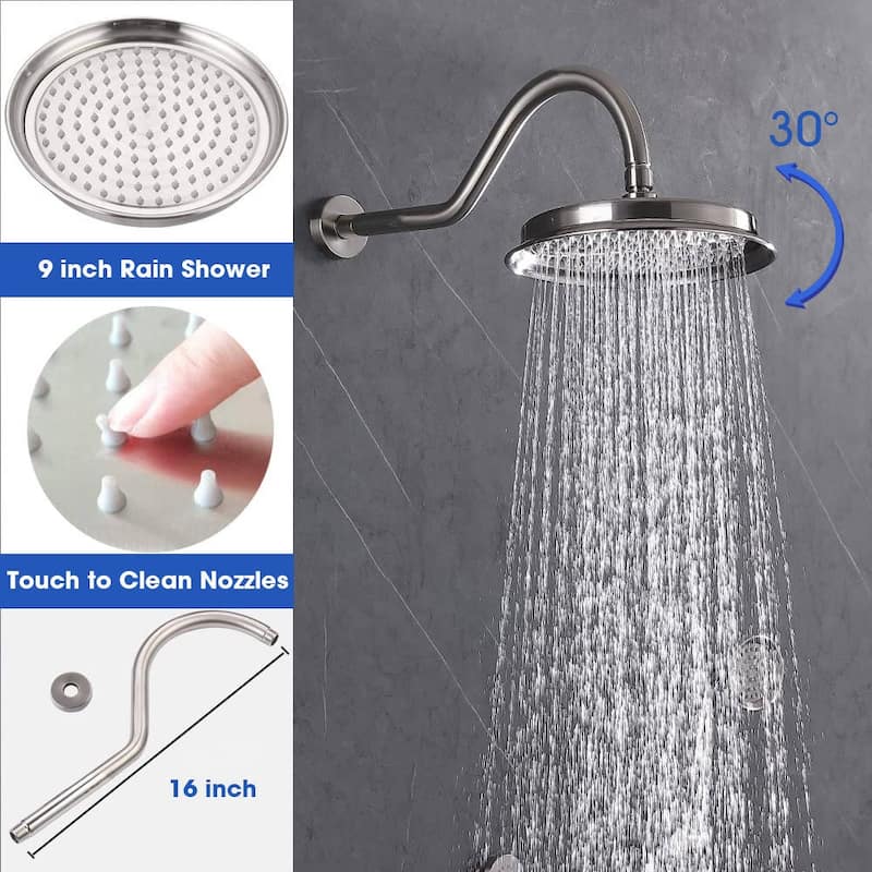 YASINU Antique Shower Faucet-Sets Fixtures, 9 inch Wall Rain Head with Handheld Spray and Body Jets