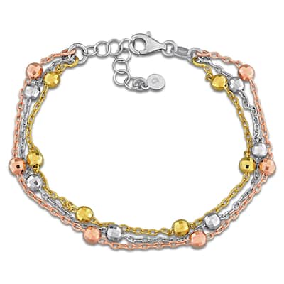 Miadora Triple Row Facetted Bead Curb Link Bracelet Three-Tone Sterling Silver