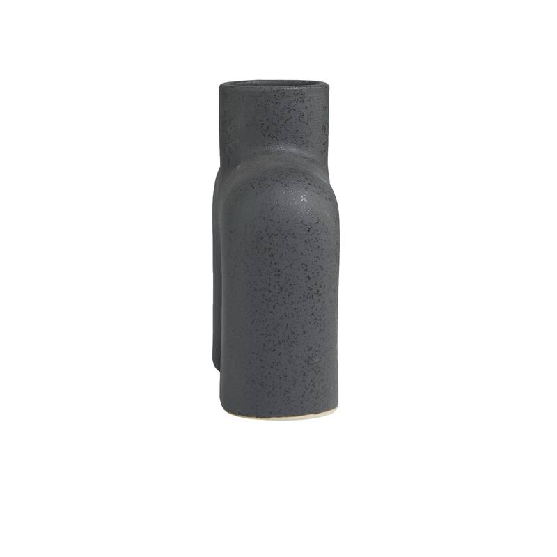 Ceramic Abstract Short Rounded Arched Decorative Vase with Glossy Speckles - Black - Roche River Decor