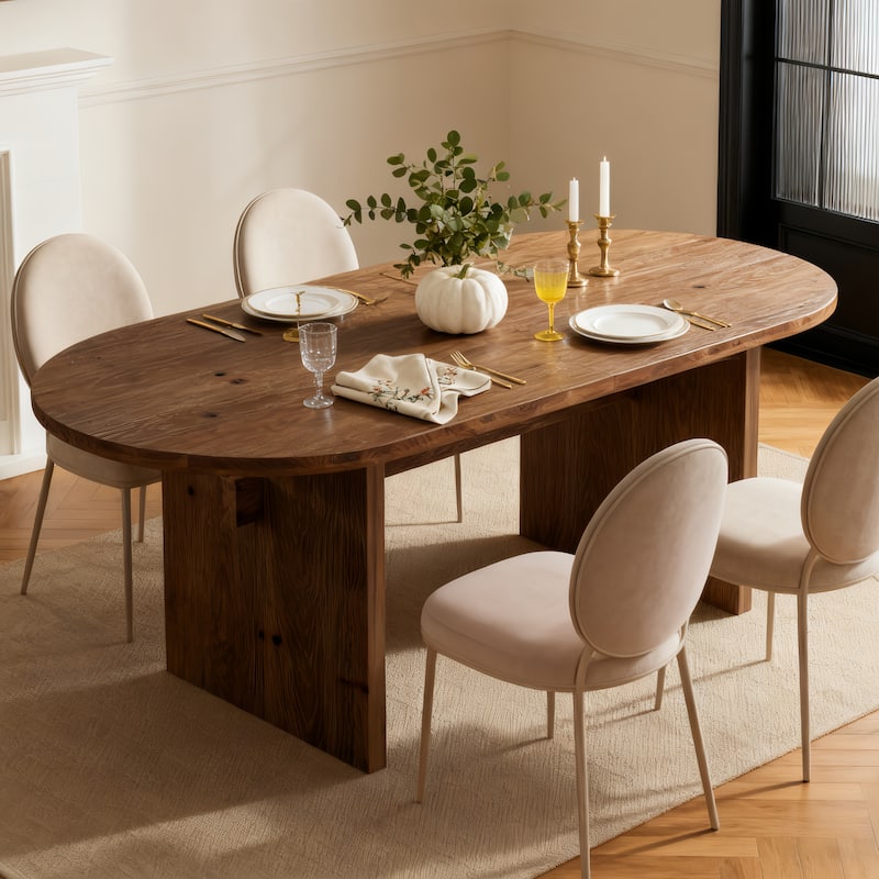 63-Inch Solid Wood Farmhouse Oval Dining Table for 4-6 - N/A - Brown