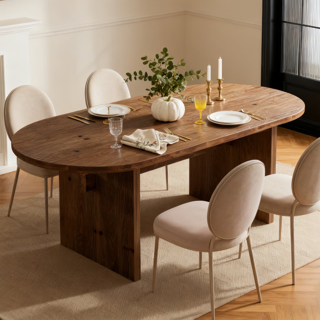 63-Inch Solid Wood Farmhouse Oval Dining Table for 4-6 - N/A