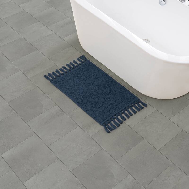 French Connection Nellore Fringe Cotton Bath Rug - 17x24 - Navy