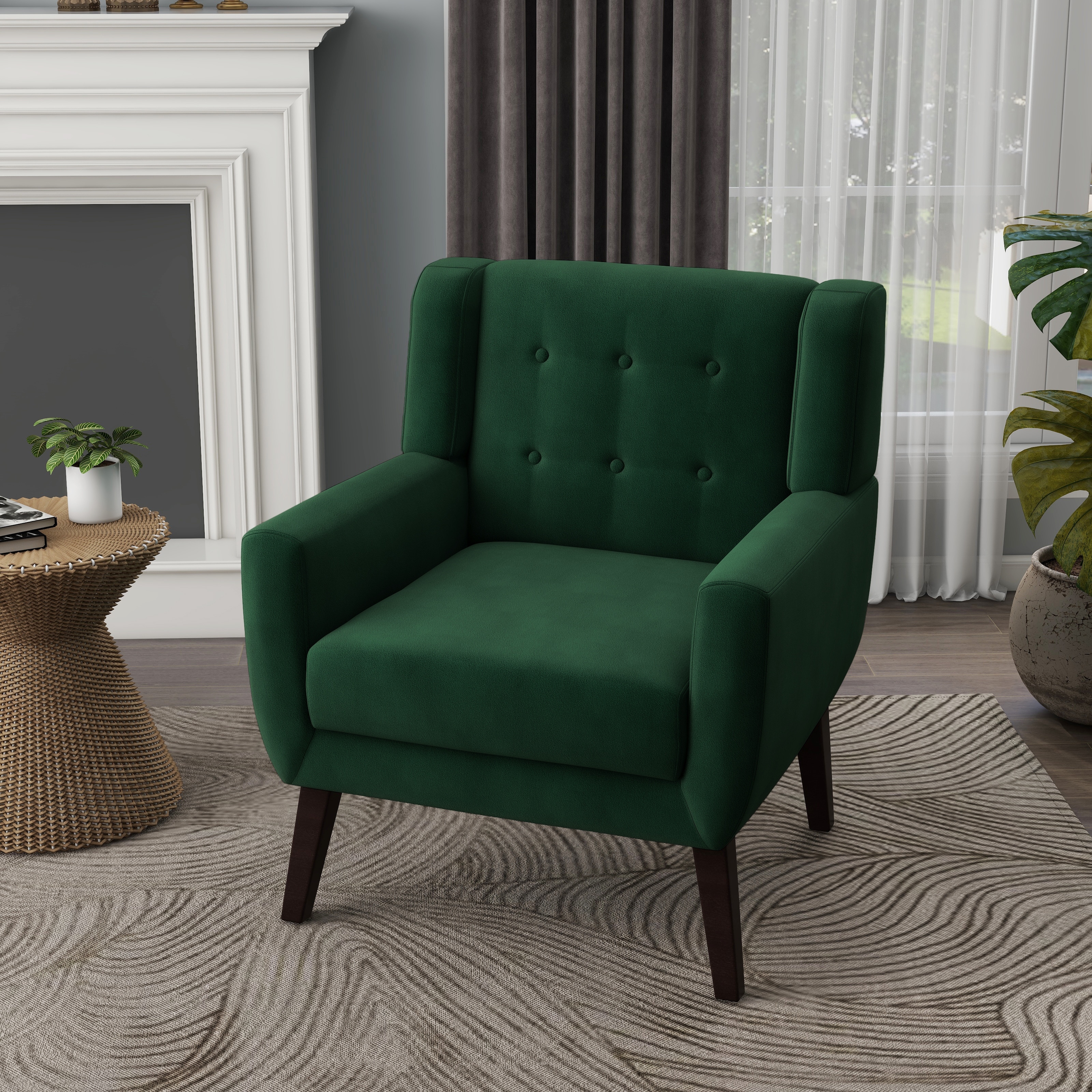 Velvet Upholstered Armchair Tufted Accent Chair