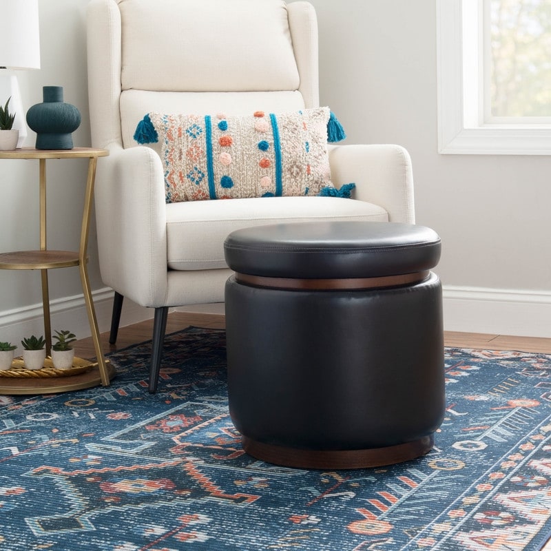 Rue Faux Leather Round Storage Ottoman