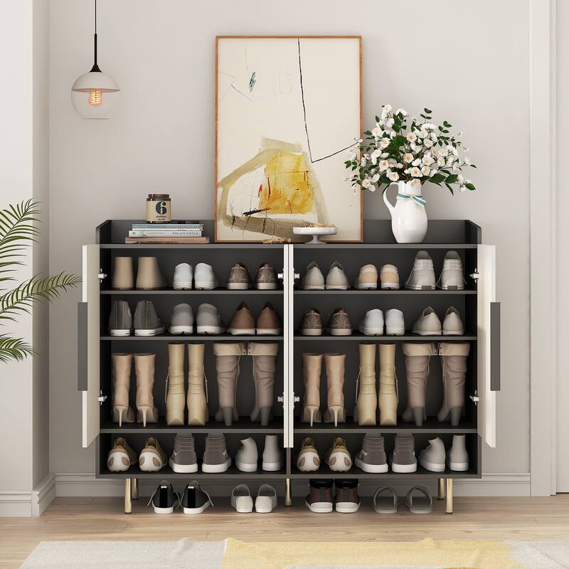 Shoe Cabinet with 4 Doors Large Modern Shoe Storage Organizer Cabinet with Adjustable Shelves for Entryway Shoe Rack Cabinet