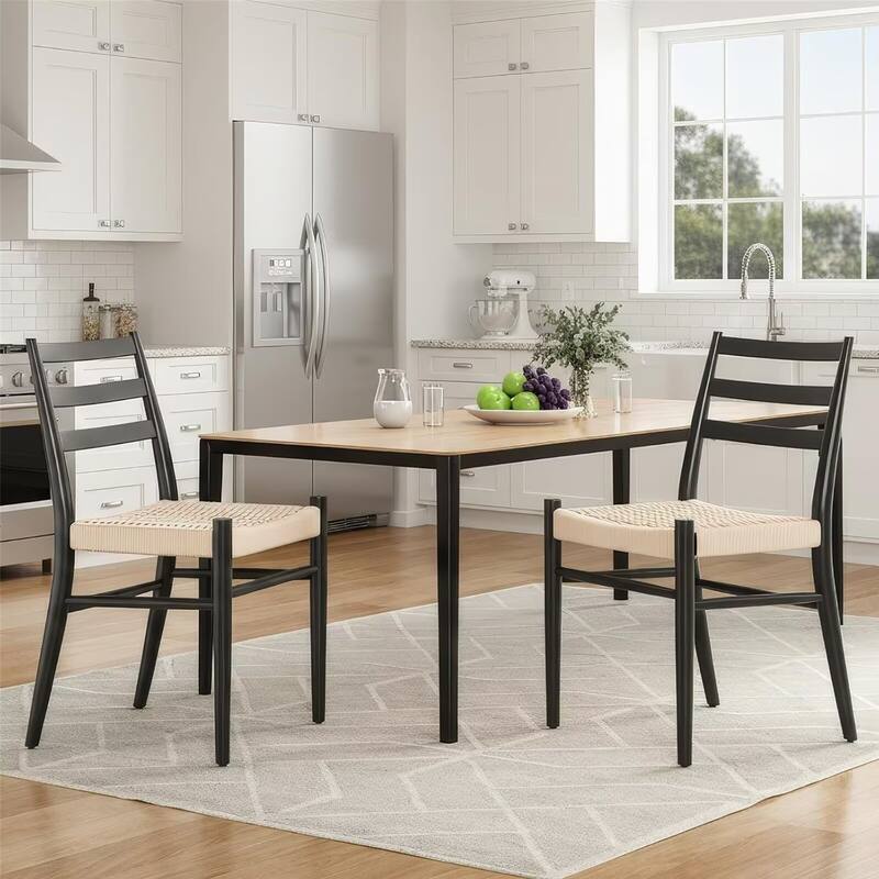 Woven Rope Seat Dining Chairs with Sturdy Metal Frame (Set of 2)