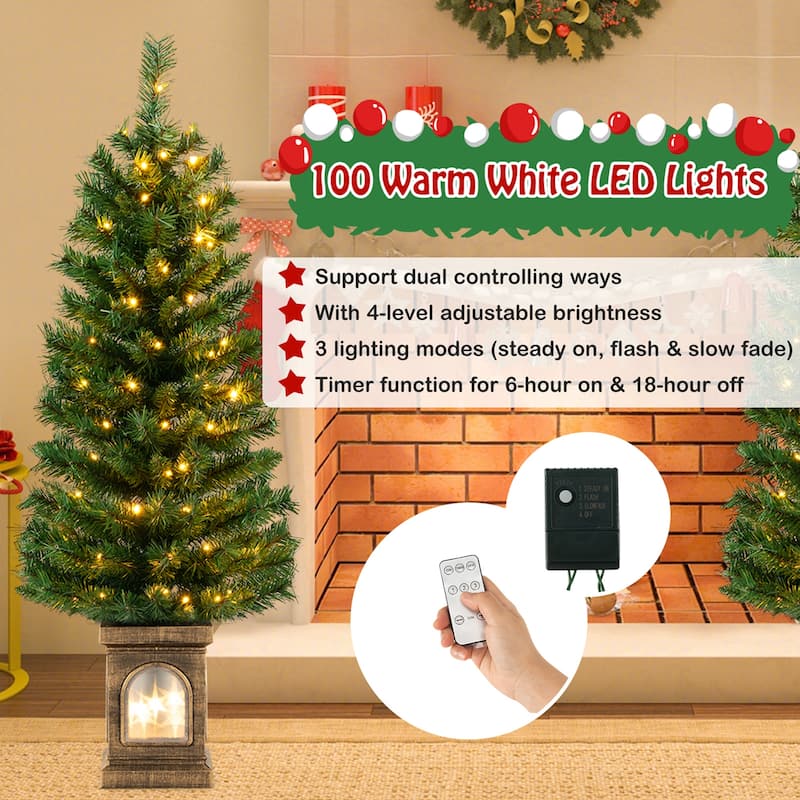 1PCS/ 2PC 4 FT Pre-Lit Potted Christmas Tree Artificial Entrance Décor