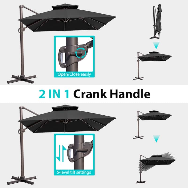 10 X 13 Ft Patio Aluminum Double Top Cantilever Umbrella with Wheel Base