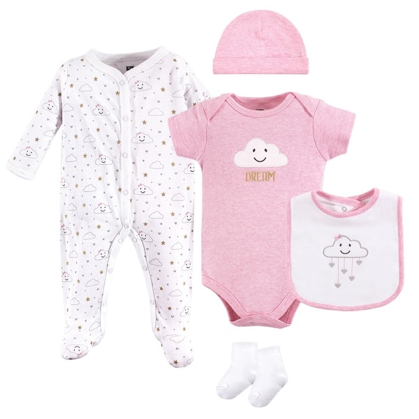 slide 1 of 1, Hudson Baby Infant Girl Cotton Layette Set, Pink Clouds 0-3 Months - Pink Clouds
