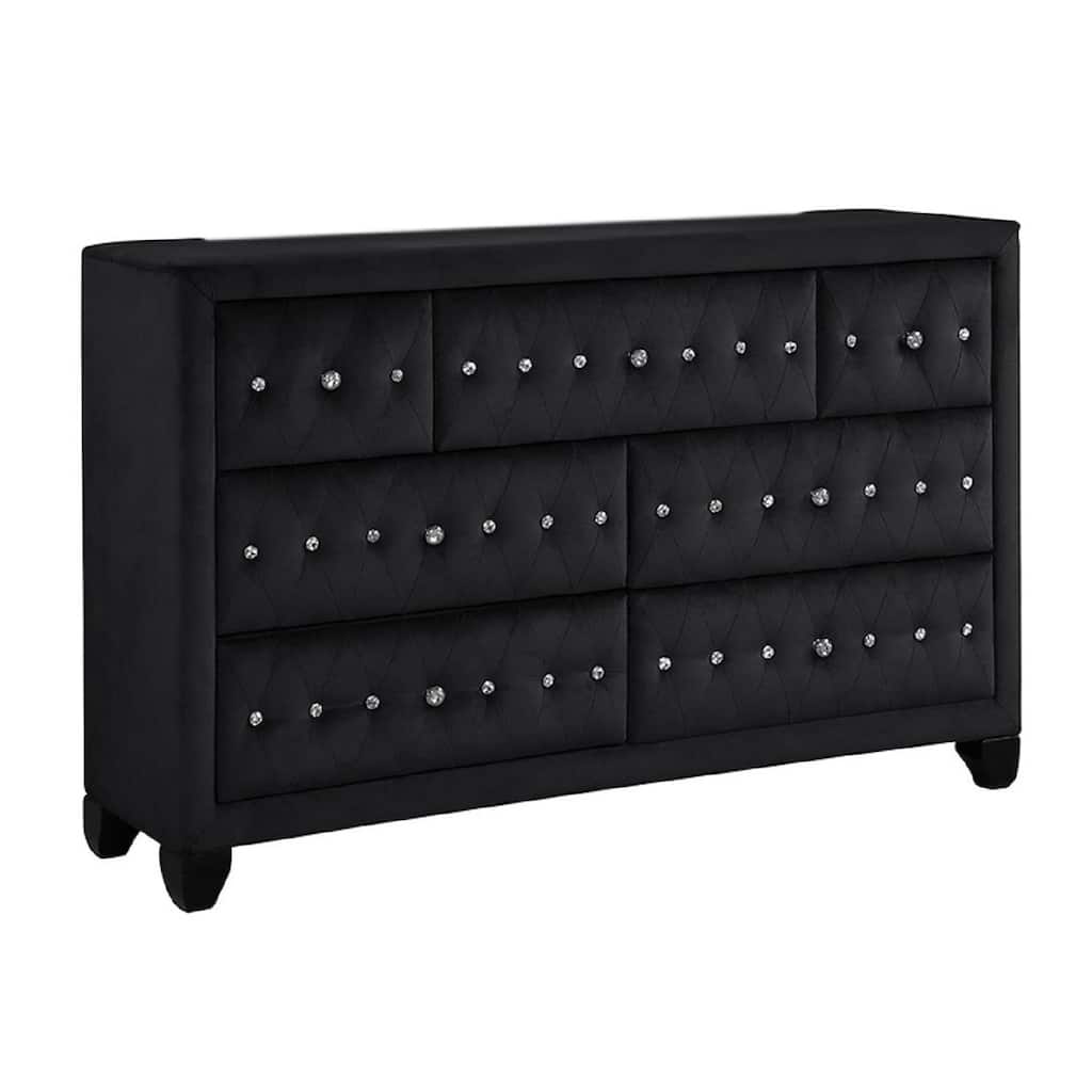 Sophia Crystal Tufted 7-Drawer Dresser finished with Velvet Fabric / Wood