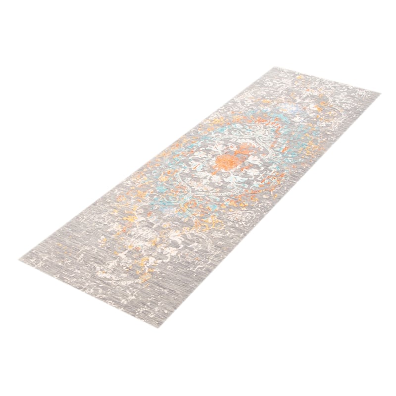 ECARPETGALLERY Hand-knotted Heritage Grey Silk, Wool Rug - 2' 7" x 8'