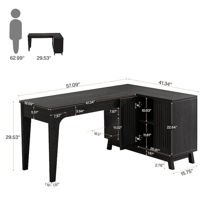 L-Shaped Desk with Storage Cabinet, 57-Inch Wood Corner Workstation