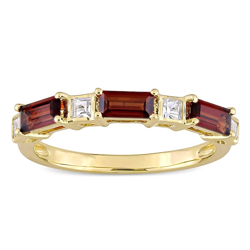 Miadora 10k Yellow Gold Baguette & Square-cut Garnet & White Topaz Stackable Eternity Wedding Band
