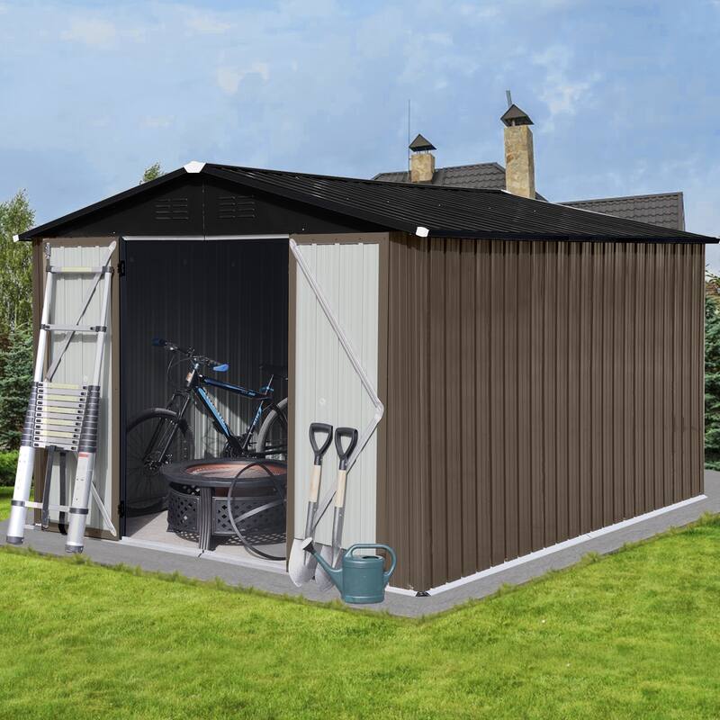 10ftx8ft Metal Garden Outdoor Sheds Tool Storage Shed with Door