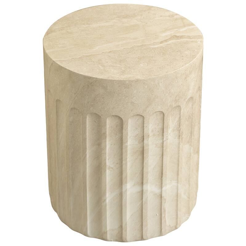Zenvio Modern Cylindical Marble Side Table with Accent Painted Finish and Vertical Grooves for Living Room, Bedroom or Patio